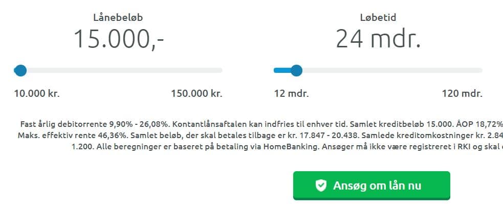 Formular: Forbrugslån 15000